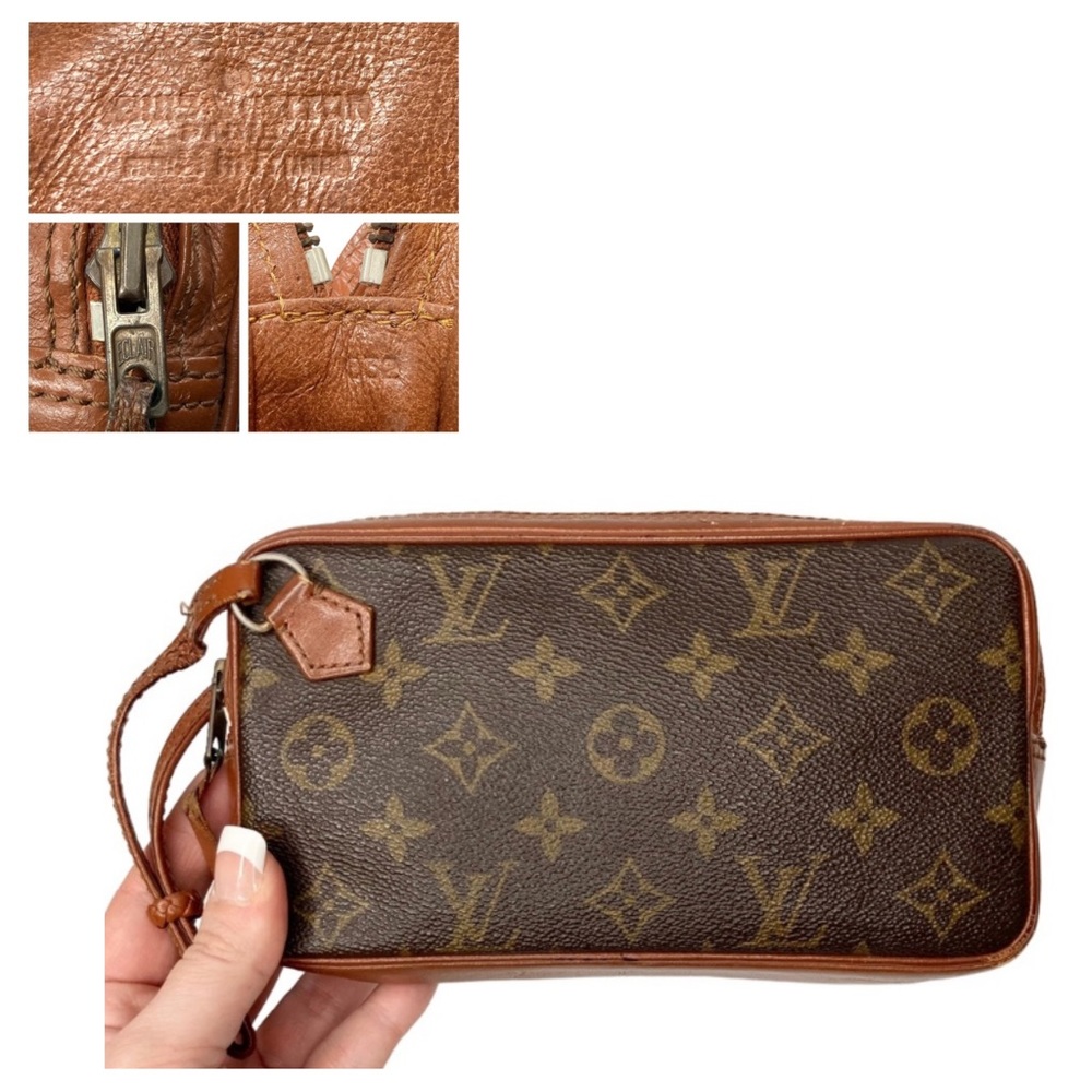 Authentic Vintage Louis Vuitton Monogram Tan Leather Sport Wristlet Clutch Bag